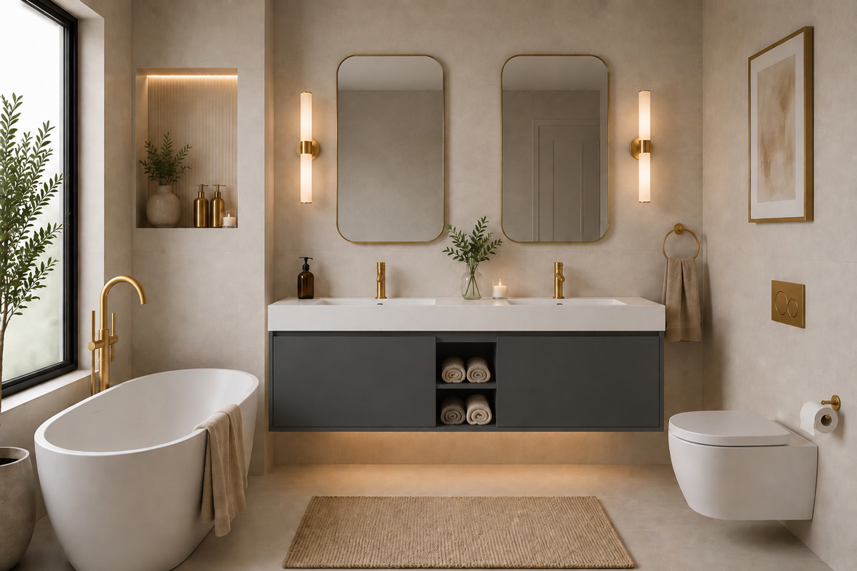 Gala 60 Dark Gray Double Bowls Bathroom Cabinet