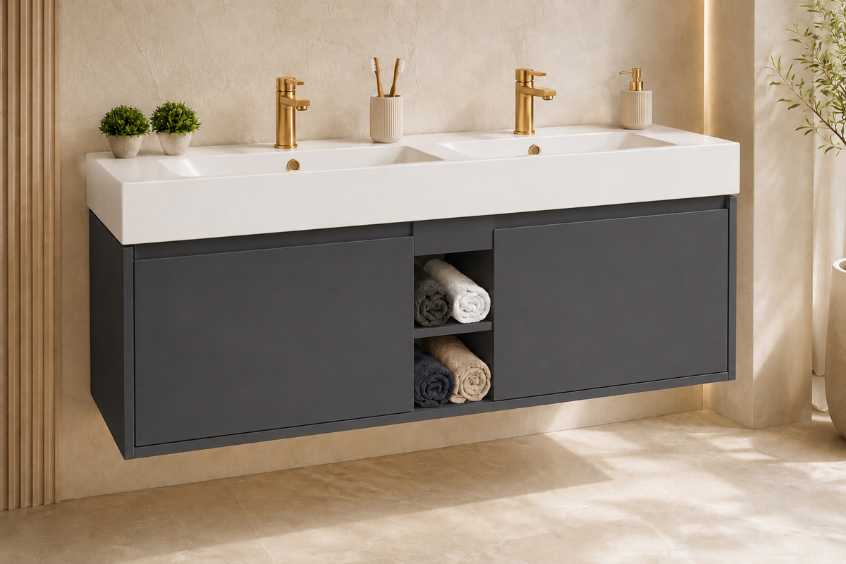 Gala 60 Dark Gray Double Bowls Bathroom Cabinet