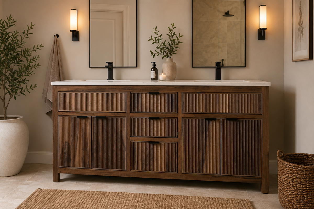 Catalina Walnut 60 Double Bowls Bathroom Cabinet