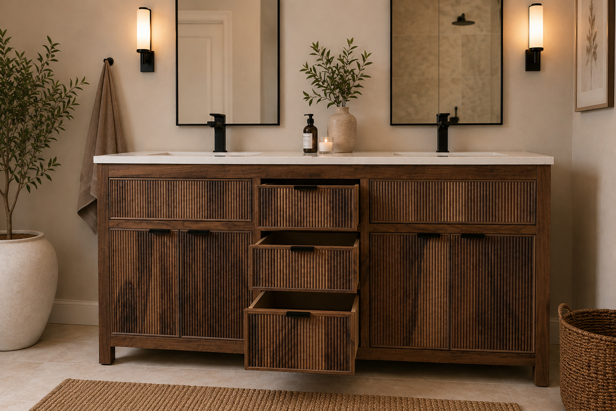 Catalina Walnut 60 Double Bowls Bathroom Cabinet